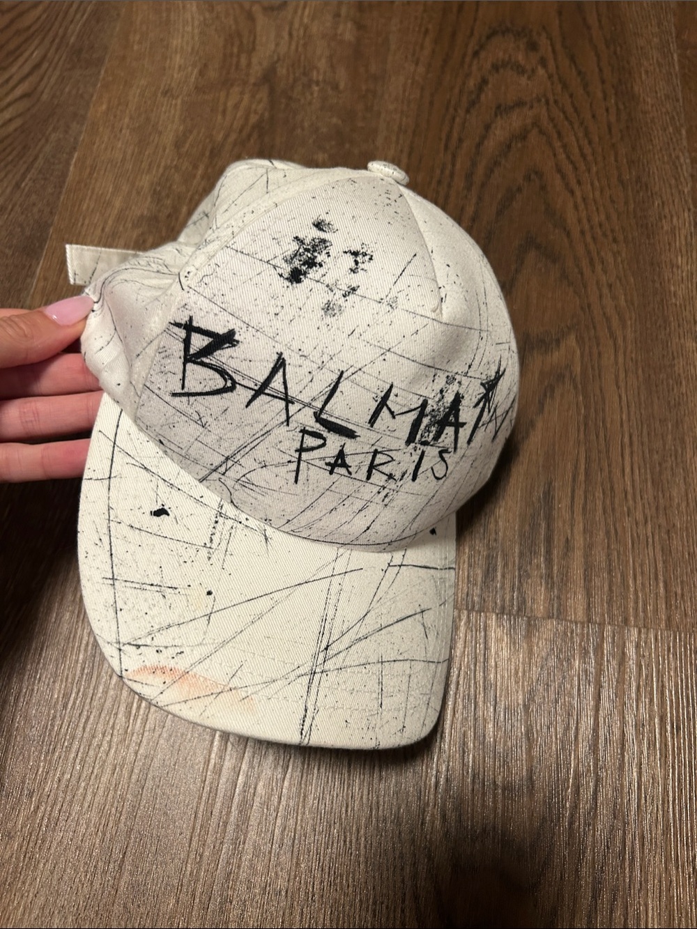 Balmain Off-White Paint-Splatter Logo Cap